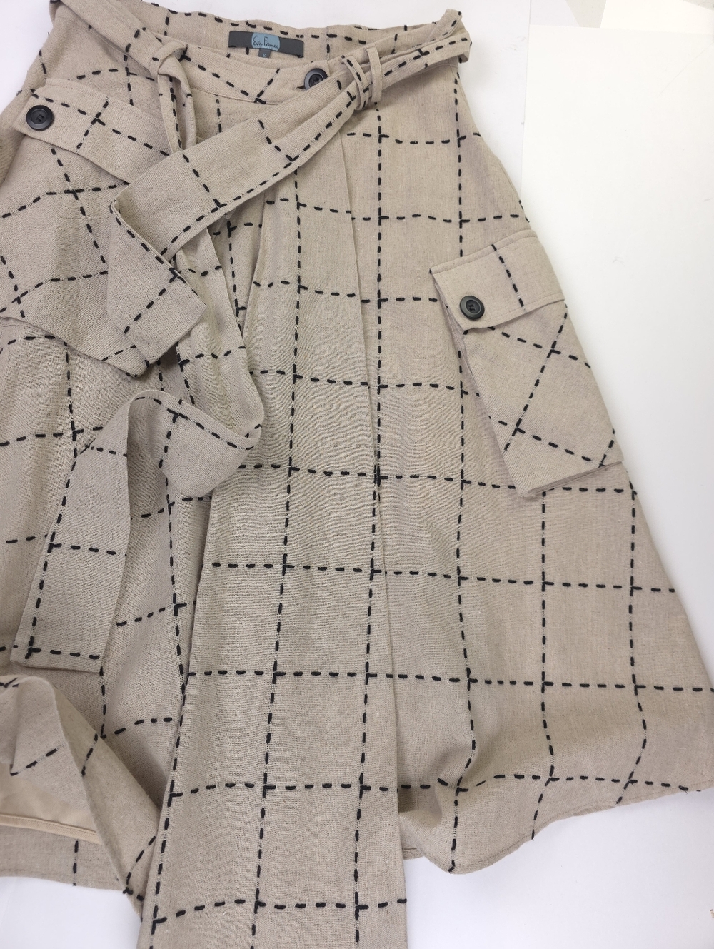 Anthropologie Eva Franco Windowpane Belted Pocket Detailed Wrapped Skirt - Sz 6 - Picture 5 of 16